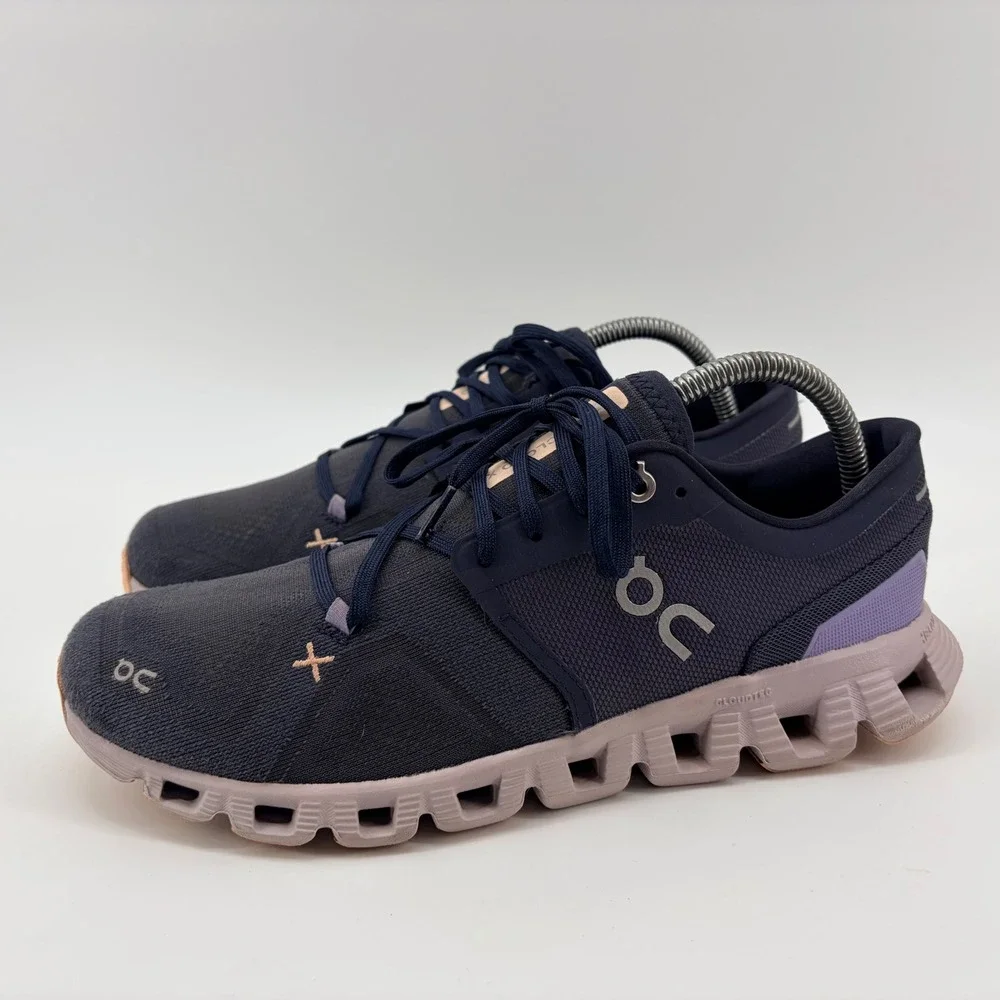 On Running Cloud X Women's Size 10 Navy Lilac Synthetic Mesh CloudTec Sneakers